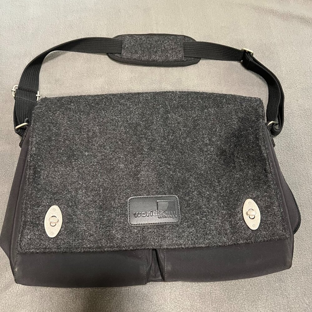 WorldCom Exchange Messenger Bag Laptop Bag Wool Satchel Bag Black 16’/ 12’